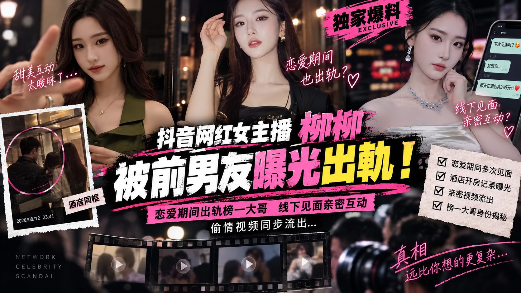 【独家黑料】抖音网红女主播 柳柳 被前男友曝光 恋爱期间出轨榜一大哥 线下见面亲密互动 偷情视频同步流出
